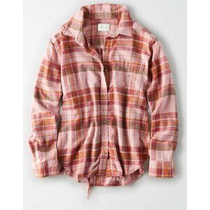 American Eagle Outfitters Pink Multi Colored Flannel Distressed Xs AE